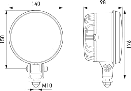 Technische Zeichnung: Hella® LED-Hauptscheinwerfer links/rechts 12 V, 139 x 176 x 98 mm, Abblend-, Fernlicht