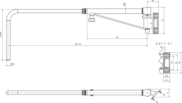 Technische Zeichnung: Teleskop-Spiegelarm TSK6 links 470 – 680 mm, für Same, Deutz-Fahr, universal