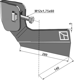 Technische Zeichnung: Industriehof® Flachhäufler rechts, 140 mm, für Schmotzer Hackmesser bis 240 mm, 1.10.1108