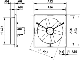 Technische Zeichnung: Multifan Stallventilator 4E 230 V
