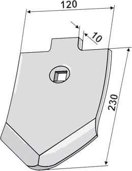 Technische Zeichnung: Industriehof® Scharspitze 230 x 120 x 10 mm, für Amazone/BBG Pegasus, Lemken Smaragd, Topas