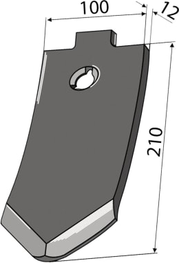 Technische Zeichnung: Industriehof® Scharspitze 210 x 100 x 12 mm, für Kerner Grubber Komet