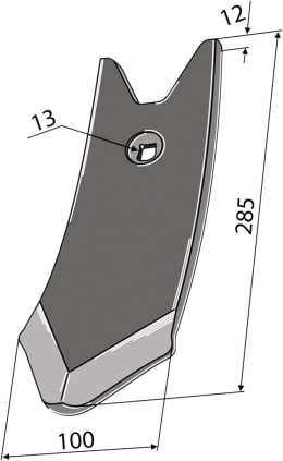 Technische Zeichnung: Industriehof® Scharspitze 265 x 100 x 12 mm, für Köckerling Grubber Topmix