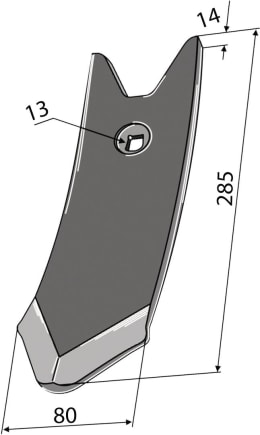 Technische Zeichnung: Industriehof® Scharspitze 285 x 80 x 14 mm, für Köckerling Grubber Topmix