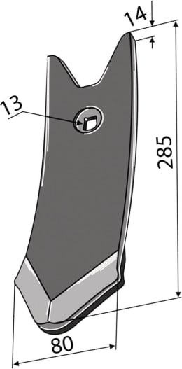 Technische Zeichnung: Industriehof® Scharspitze 285 x 80 x 14 mm, hartmetallbeschichtet (unterseitig)