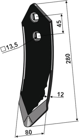 Technische Zeichnung: Industriehof® Scharspitze 280 x 80 x 12 mm, für Kuhn