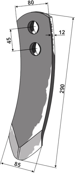 Technische Zeichnung: Industriehof® Scharspitze 290 x 85 x 12 mm, für Pöttinger Grubber Synkro