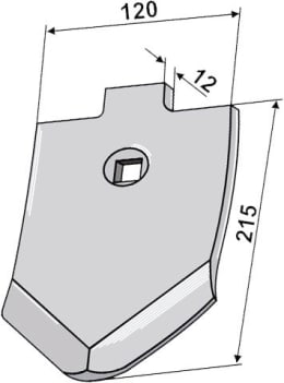 Technische Zeichnung: Industriehof® Scharspitze Smaragd 215 x 120 x 12 mm, für Lemken Smaragd