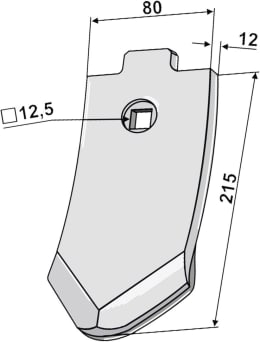 Technische Zeichnung: Industriehof® Scharspitze Thorit 215 x 80 x 12 mm, hartmetallbeschichtet (unterseitig)