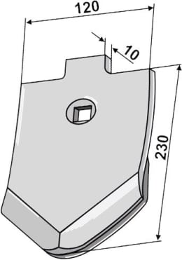 Technische Zeichnung: Industriehof® Scharspitze Smaragd, Topas 230 x 120 x 10 mm, hartmetallbeschichtet (unterseitig)
