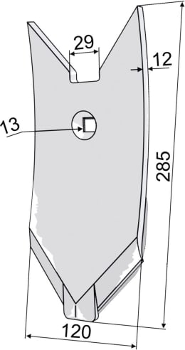 Technische Zeichnung: Industriehof® Scharspitze Karat, Kristall 285 x 120 x 12 mm, hartmetallbeschichtet (unterseitig)