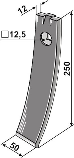 Technische Zeichnung: Industriehof® Scharspitze 250 x 50 x 12 mm, für Väderstad