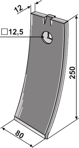 Technische Zeichnung: Industriehof® Scharspitze 250 x 80 x 12 mm, für Väderstad