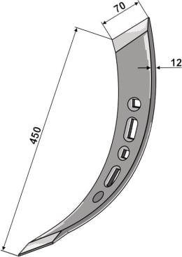 Technische Zeichnung: Industriehof® Scharspitze links/rechts 450 x 70 x 12 mm, gedreht für Väderstad