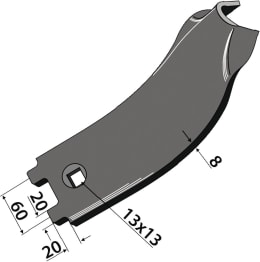 Technische Zeichnung: Industriehof® Leitblech alt 100 x 8 mm für Becker, Galucho, Kerner (alte Ausführung), Kongskilde, Rau