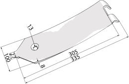 Technische Zeichnung: Industriehof® Mittelleitblech 305/335 x 100 x 8 mm für Lemken Karat, Kristall