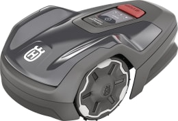 Produktbild: Husqvarna Mähroboter Automower Aspire R4 in Grau mit rotem Stopp-Knopf und Bedienfeld