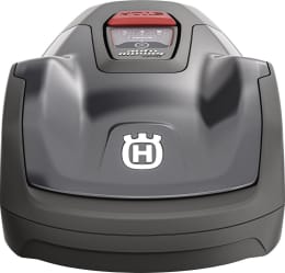 Produktbild: Husqvarna Mähroboter Automower Aspire R4 in Grau mit rotem Bedienfeld, Draufsicht