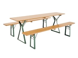 Produktbild: RUKU Bierzeltgarnitur, 220 cm, 50 cm breiter Tisch mit Beinfreiheit Kiefer 1 Tisch + 2 Bänke ohne Lehne 3-teilig