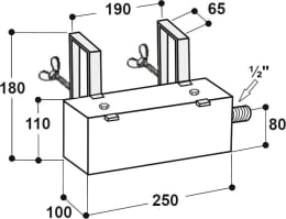Technische Zeichnung: Suevia Schwimmerventil Mod. 513 1/2 AG, max. 5 bar Hochdruck, zum Einhängen, für Weidetränken
