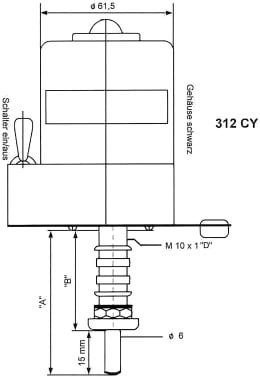 Technische Zeichnung: Scheibenwischermotor 12 V, leichte Bauart, mit Maßangaben und Anschlussdetails