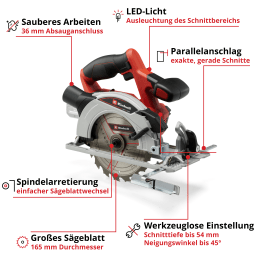 Produktbild: EINHELL Power X-Change Akku-Handkreissäge TE-CS 18/165-1 Li - Solo