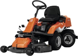Produktbild: Husqvarna Rider R 214T Aufsitzmäher in Orange-Schwarz mit Mähdeck und Schneeketten