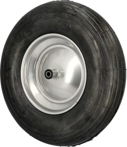 Produktbild: Knochenmuß Komplettrad 400x100, 4.80/4.00 - 8 4 PR Rille, Felge Stahlblech, silber lackiert, Nylon-Gleitlager