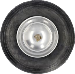 Produktbild: Knochenmuß Komplettrad 400x100, 4.80/4.00 - 8 4 PR Rille, Felge Stahlblech, silber lackiert, Nylon-Gleitlager