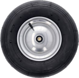 Produktbild: Knochenmuß Komplettrad 400x100, 4.80/4.00 - 8 4 PR Rille, Felge Stahlblech, silber lackiert, Rollenlager, Nabe