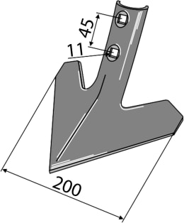 Technische Zeichnung: Industriehof® Gänsefußschar 200 x 5 mm für Köckerling Grubber Allrounder