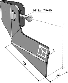 Technische Zeichnung: Industriehof® Flachhäufler links, 140 mm, für Schmotzer Hackmesser bis 240 mm, 1.10.1107