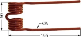 Technische Zeichnung: Pick-up Zinken 155 x 60 x 5 mm für Ladewagen Mengele LW 200, 300, LAW 300, 400