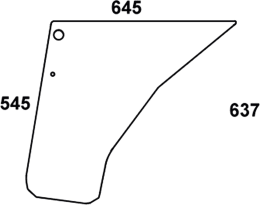 Technische Zeichnung: Türscheibe, grün/klar, unten links/rechts, für Case IH C, CS, Steyr 900, CS, M, Kabine C, CS, M