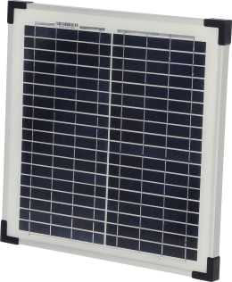 Produktbild: Ako Solarmodul mit Aluminiumrahmen und schwarzen Eckmontagen für Weidezaungeräte