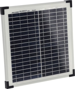 Produktbild: Ako Solarmodul mit Aluminiumrahmen und schwarzen Eckhaltewinkeln für Weidezaungeräte