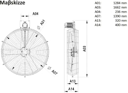 Technische Zeichnung: Multifan Stallventilator WLV 400 V