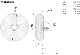 Technische Zeichnung: Multifan Stallventilator K 50 510 mm, 7.350 m³/h, 230 V