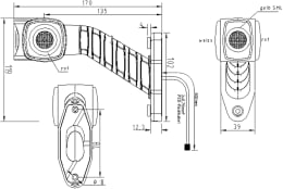 Technische Zeichnung: LED-Positionsleuchte Leonie rechts, 12 – 24 V P2G-Verbinder