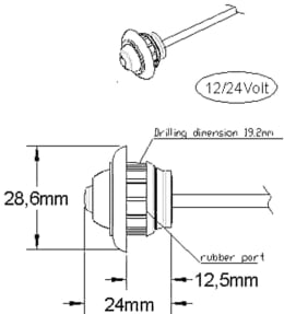 Technische Zeichnung: LED-Positionsleuchte Lara 12 – 24 V rund, rot