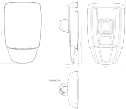Technische Zeichnung: Mekra Außenspiegel 1009 links/rechts, 232 x 381 x 122 mm, mit Nahbereichsspiegel