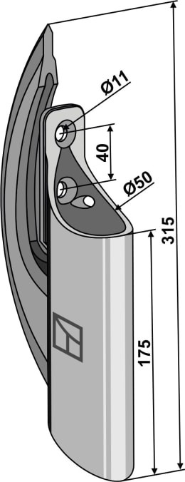 Technische Zeichnung: Industriehof® Schlitzschuhdüse 175 mm, 315 mm, Ø außen 50 mm, schwere Ausführung für Fliegel Gülleverte