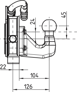Technische Zeichnung: Rockinger Kugeleinsatz mit Federung, Kugel 50 mm, für Traktor/PKW-Anhängekupplung