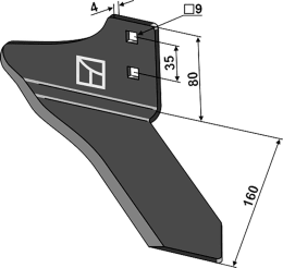 Technische Zeichnung: Industriehof® Winkelmesser links 160 mm, für Hackgerät Einböck Chopstar, Rollstar, Stiel 35 x 11 mm