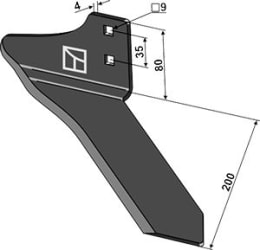 Technische Zeichnung: Industriehof® Winkelmesser links 200 mm, für Hackgerät Einböck Chopstar, Rollstar, Stiel 35 x 11 mm