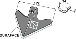 Technische Zeichnung: Industriehof® Hackschar Güttler, Arbeitsbreite 175 mm, Arbeitswinkel 40 °, Duraface-Beschichtung