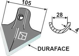 Technische Zeichnung: Industriehof® Hackschar universal, Arbeitsbreite 105 mm, Arbeitswinkel 35 °, Duraface-Beschichtung