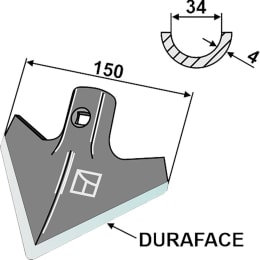 Technische Zeichnung: Industriehof® Hackschar, Arbeitsbreite 150 mm, Arbeitswinkel 40 °, Duraface-Beschichtung, für Carre'