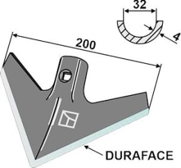 Technische Zeichnung: Industriehof® Hackschar universal, Arbeitsbreite 200 mm, Arbeitswinkel 40 °, Stärke 4 mm