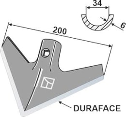 Technische Zeichnung: Industriehof® Hackschar universal, Arbeitsbreite 200 mm, Arbeitswinkel 40 °, Stärke 6 mm